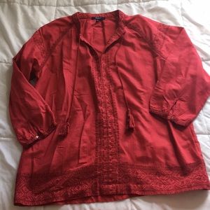 Madewell Embroidered Peasant Blouse Hot Pink